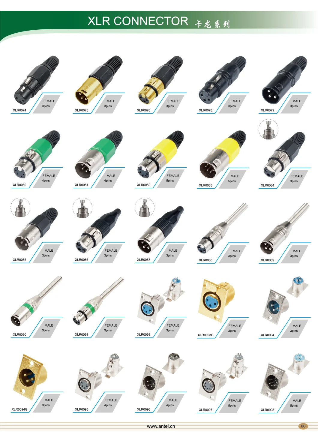 3-Pin XLR Cable Connector/6.35 mm Phone Plug/3.5 mm Smartphone Jack/Speakon/RCA/Powercon/Ethercon/BNC Connectors