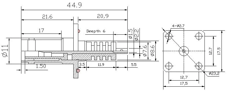 Electrical Female Coaxial Shv 17.5mm Sq Flange Receptacle Terminal Safe High Voltage Bayonet RF Connector