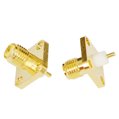 Conector SMA montado en panel recto coaxial RF con brida de 4 orificios